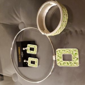 Leather Studded Choker, Earrings and Bracelet